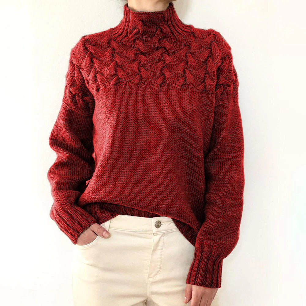 Women's Fashion Cable Knit Detail Turtleneck Long Sweater