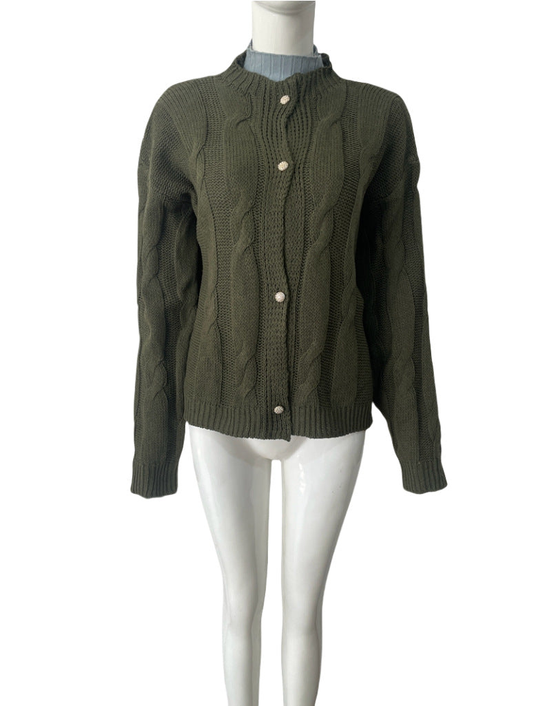Knitted Round Neck Long Sleeve Twist Sweaters