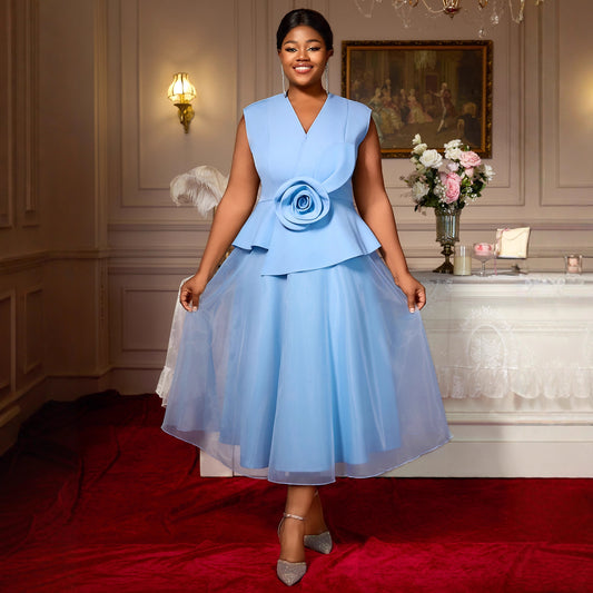 Women's Elegant Dress Three-dimensional Flower Formal Occasion Plus Size