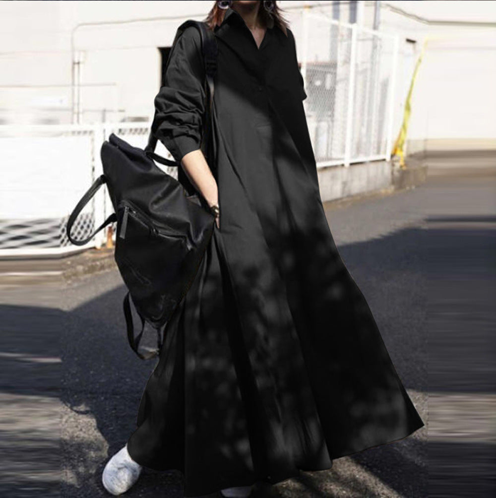 Women's Loose Long Sleeve Big Hem Solid Dress