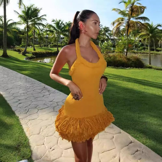 Twine Rope Shoulder Strap Tassel Dress Shorts