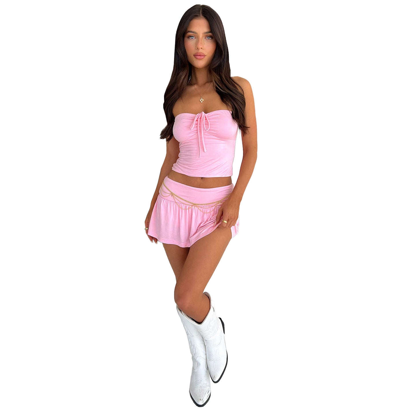 Women's Sexy Tube Pleating Two-piece Set Tops