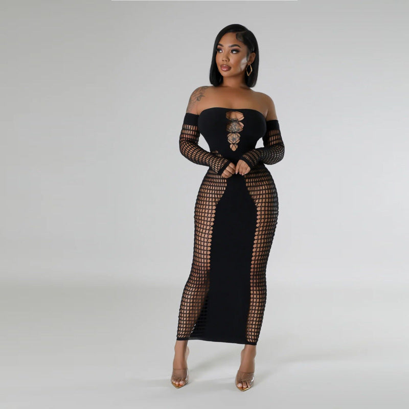 Women's Autumn Oversleeve Hollow Sexy Slim Fit One-piece Knitted Dress