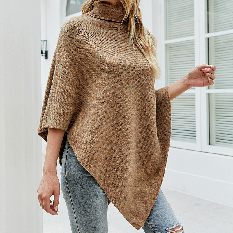 Women's Shawl Cape Solid Color Turtleneck For Sweater