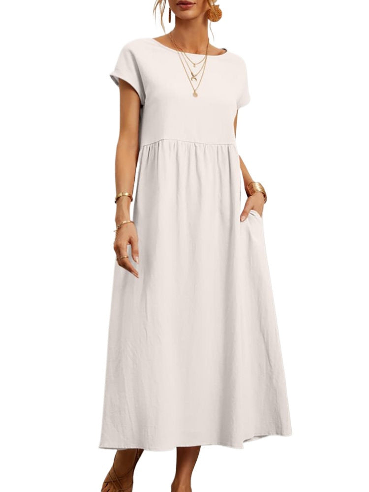 Color Sleeveless Loose Cotton Linen Pocket Dress
