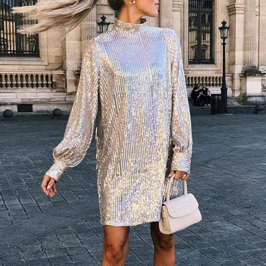 Gown Gold Slim Fit Slimming Long Sleeves Sequins Dresses