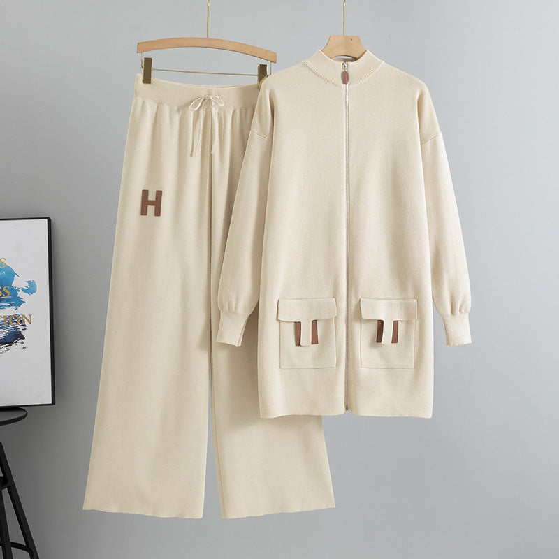 Women's Graceful Fashionable Casual Mid-length Knitted Two-piece Suits