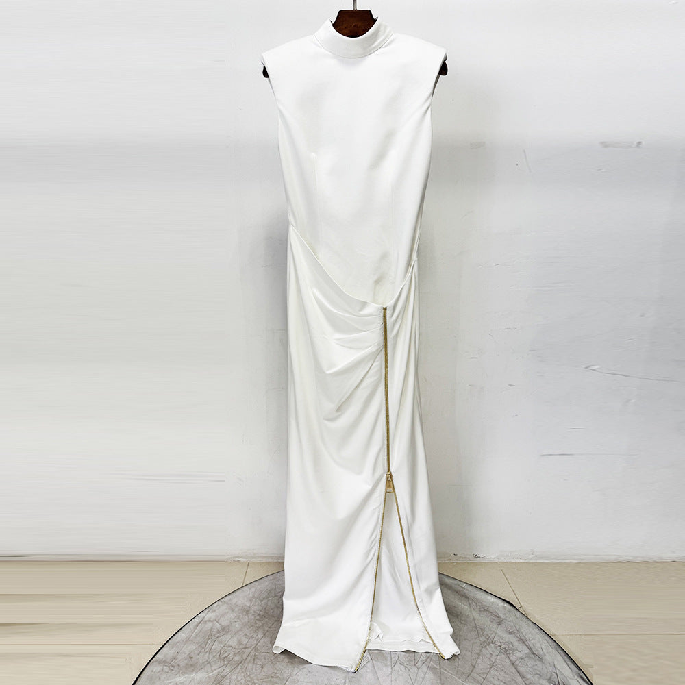 Fashion Sleeveless Zipper Split Stretch Long Dress
