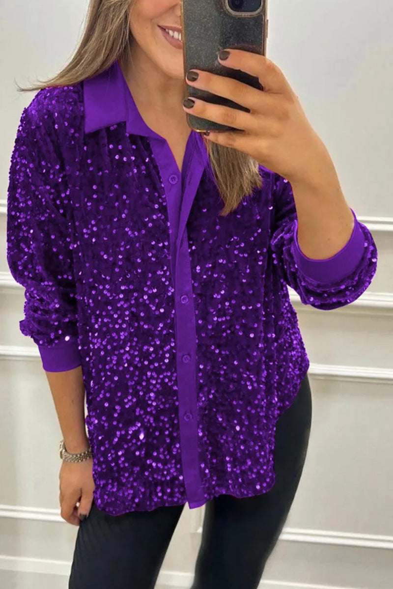 Women's Winter Solid Color Lapel Long Sleeve Tops