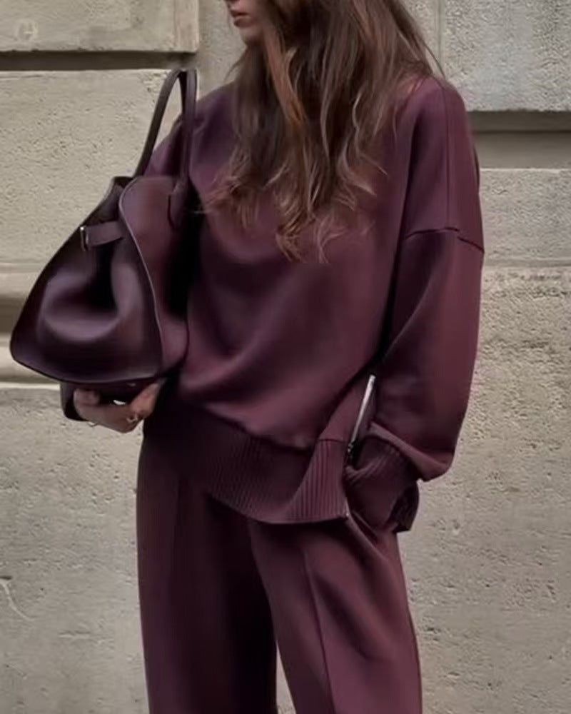 Spring Solid Color Round Neck Loose Casual Suits