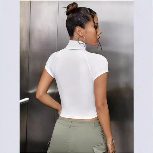 Women's Style Zipper Sleeveless T-shirt Summer Chic Pure Blouses