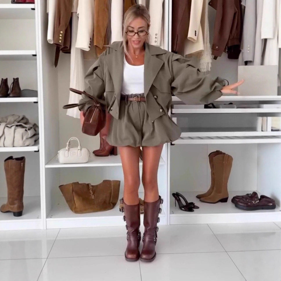 Fashion Casual Solid Color Polo Collar Coats