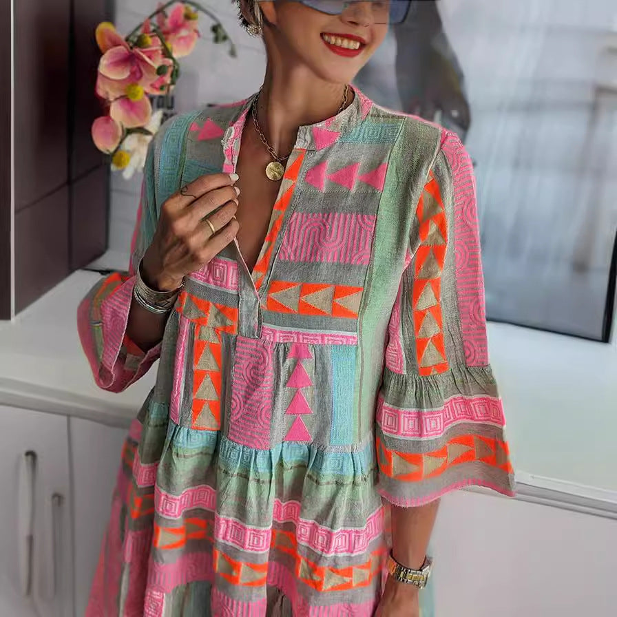 Women's Unique Autumn Printed Sleeve Dress Dresses