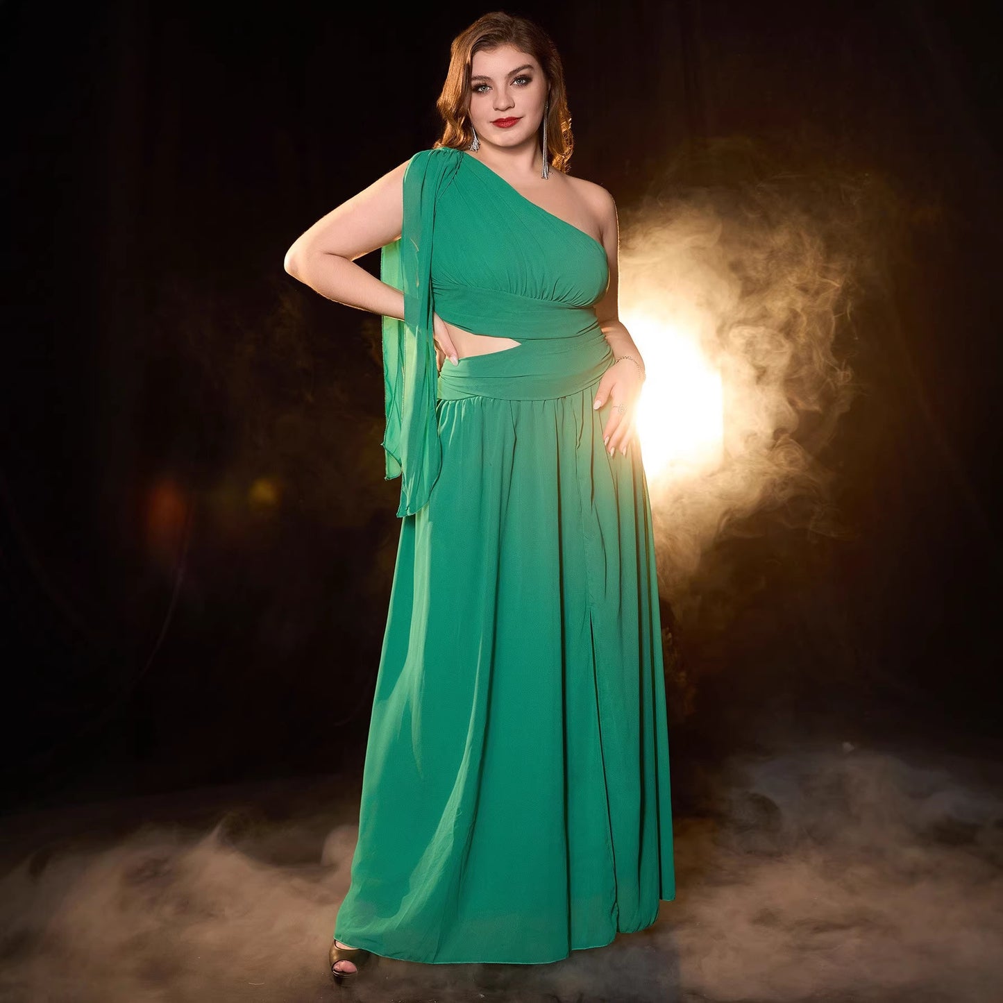 Solid Color Midriff Outfit Elegant Long Dress