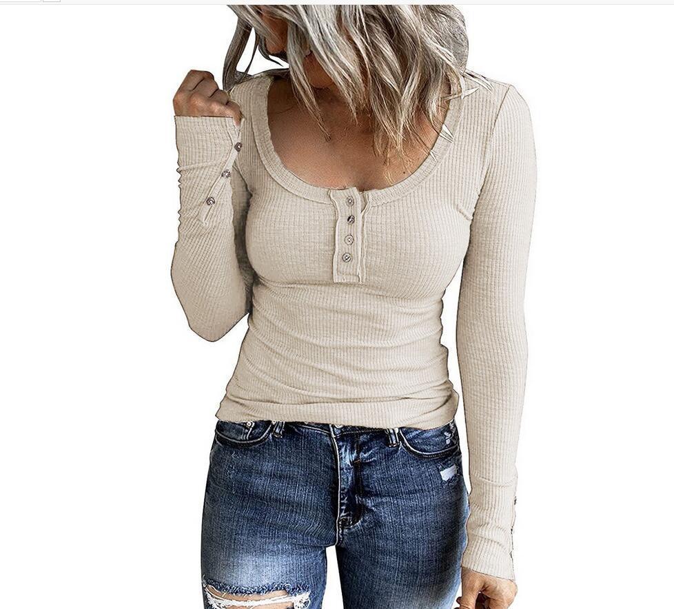 Women's Autumn Button Color Long Sleeve T-shirt Blouses