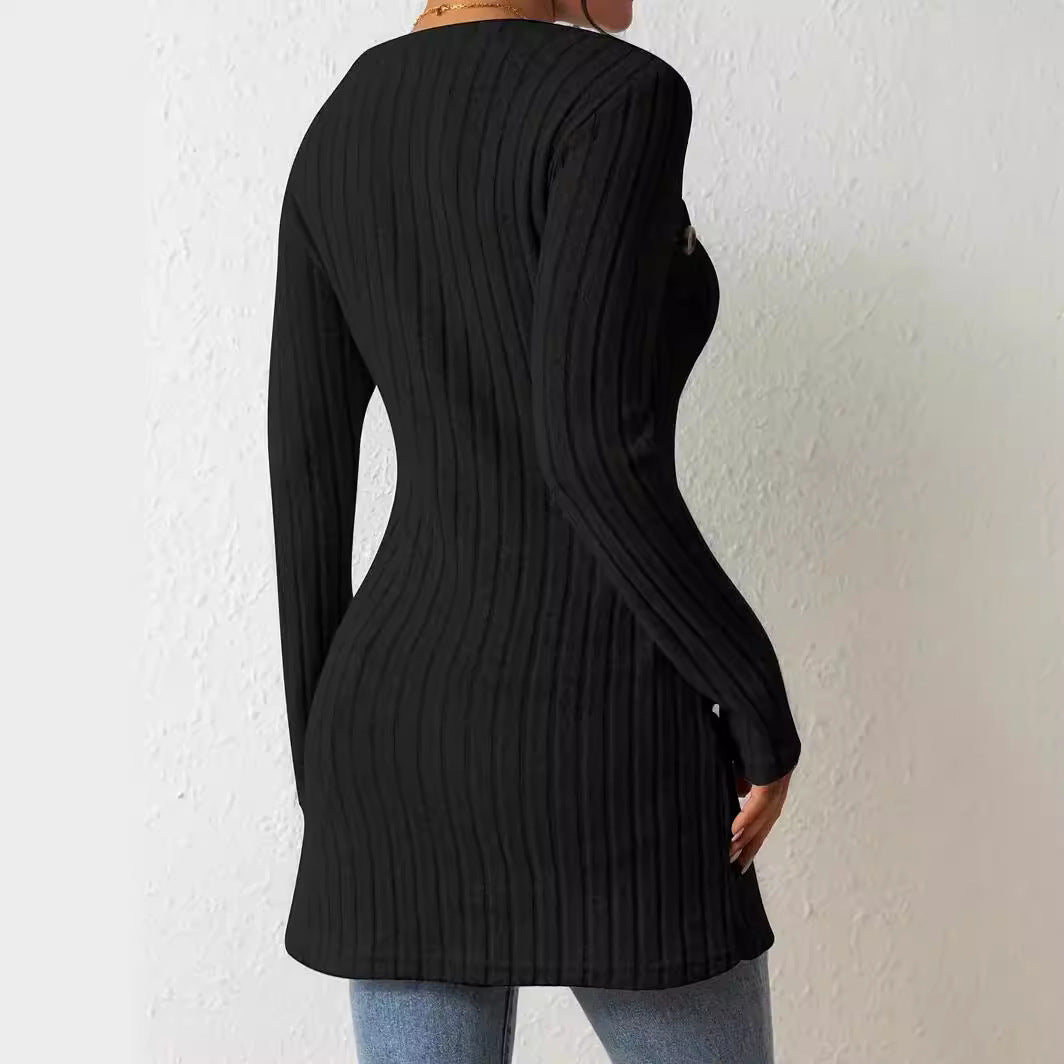 Women's Long Sleeve Knitted Square Collar Irregular Tops