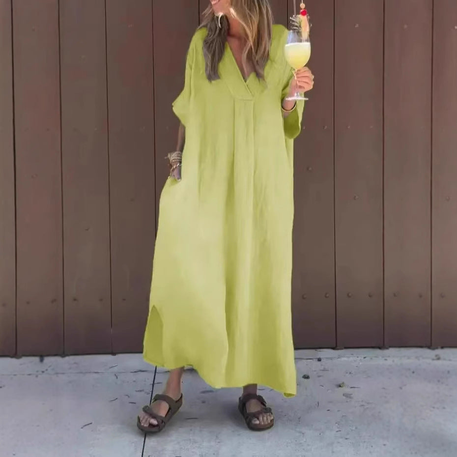 Comfortable Spring Cotton Casual Short-sleeved Long Dress