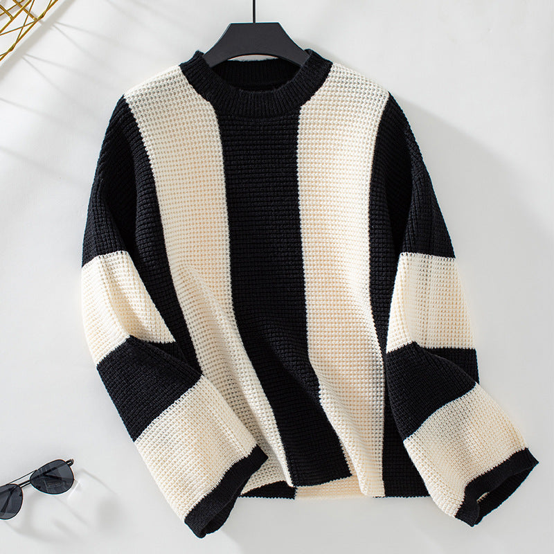 Women's Contrast Color Striped Casual Loose Pullover Sweater
