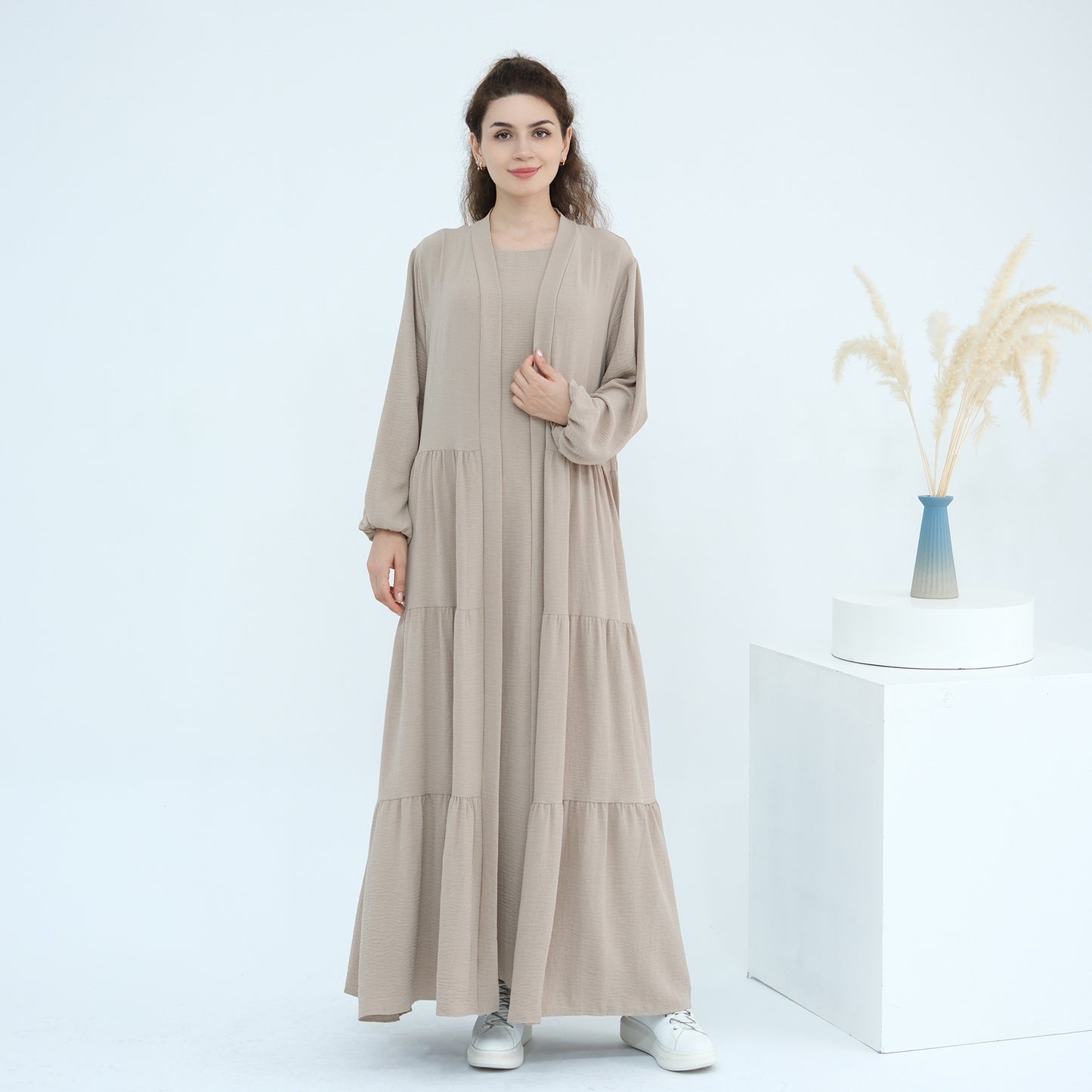 Turkish Solid Color Robe Dress Two-piece Dresses
