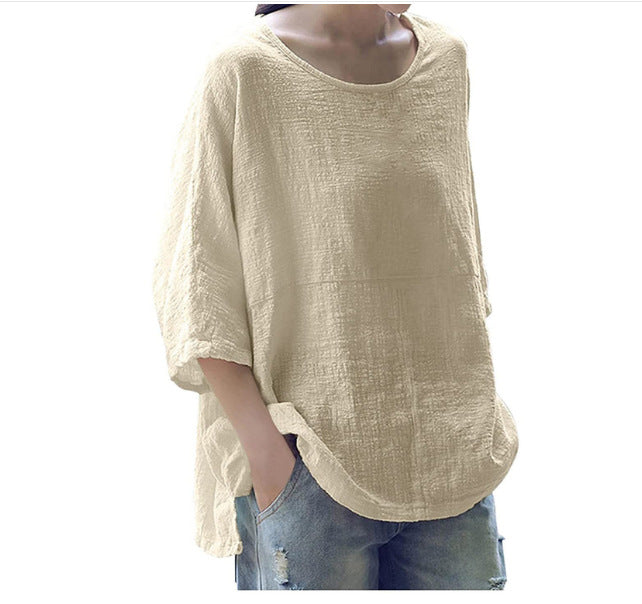Women's Length Sleeve Pullover Loose Round Neck Blouses