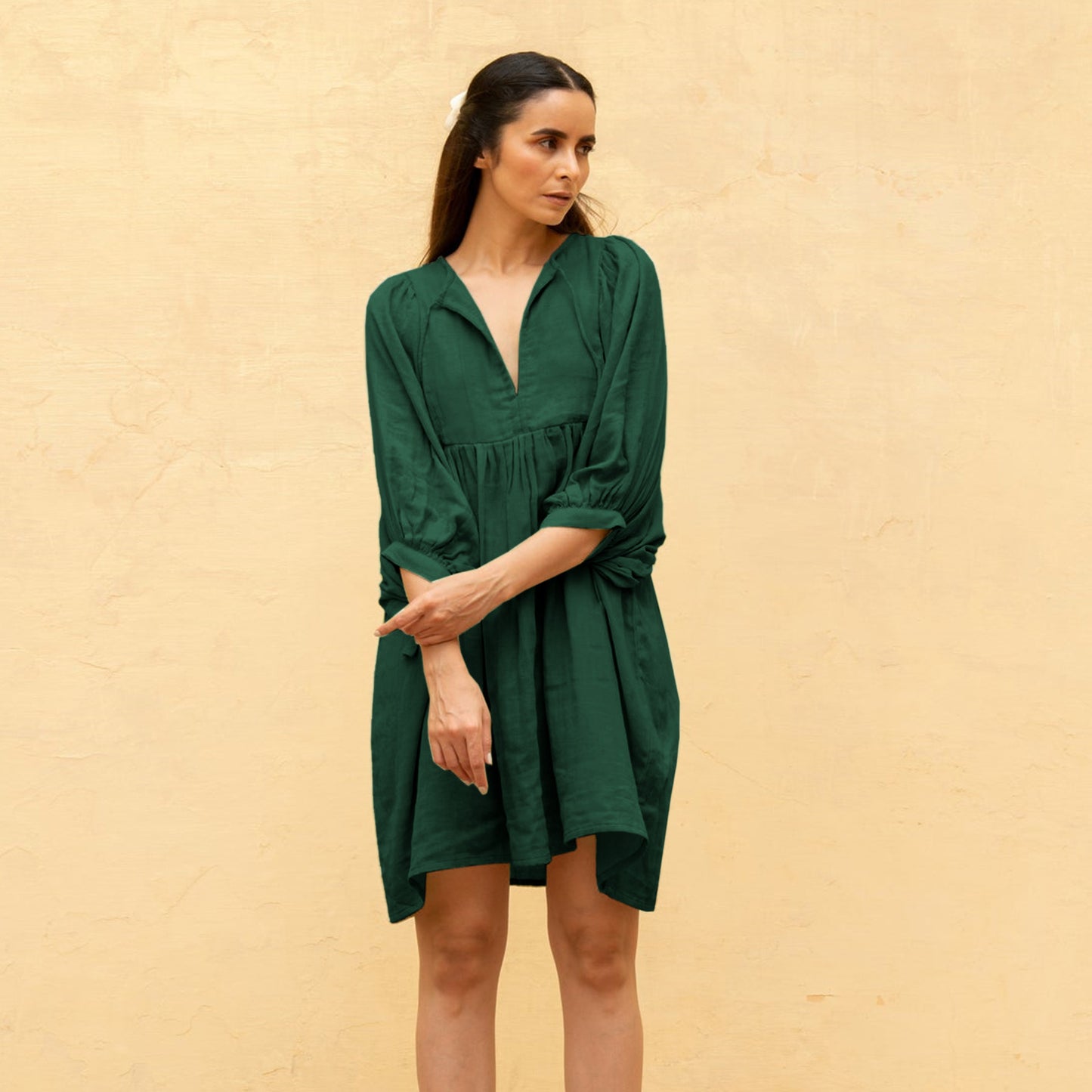 Women's Solid Color Loose Lantern Sleeve Casual Temperament Dress