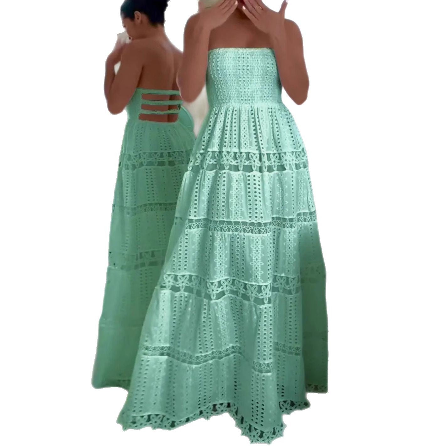 Summer Lace Stitching Tube Embroidered Backless Tops