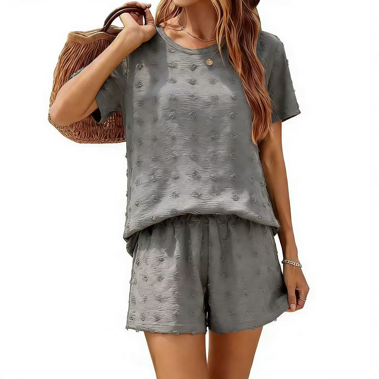 Women's Ice Silk Ball Fabric Loose Sleeve Fashion Casual Suit
