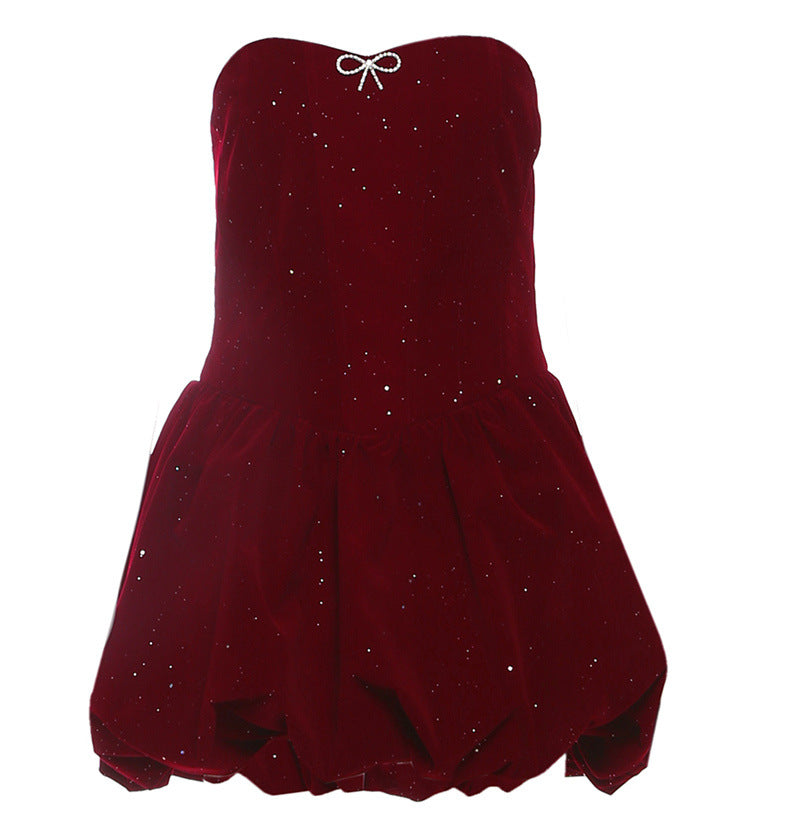 Women's Wear French Sexy Strapless Dress Elegant Dresses