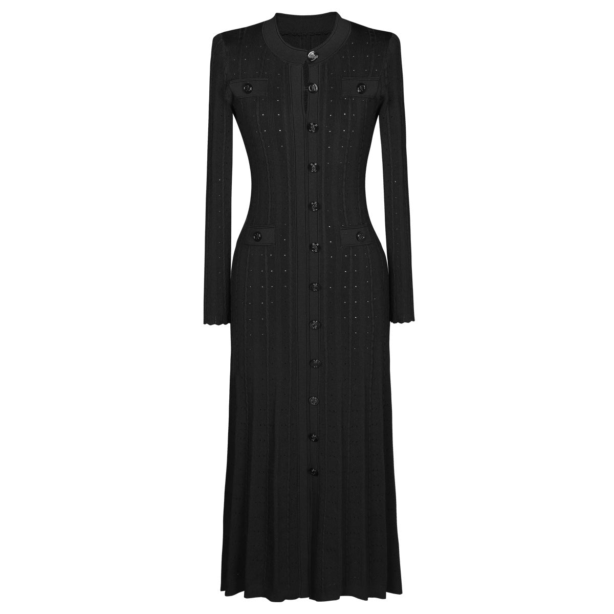 Women's Knitted Round Neck Slim Fit Slimming Long Dresses