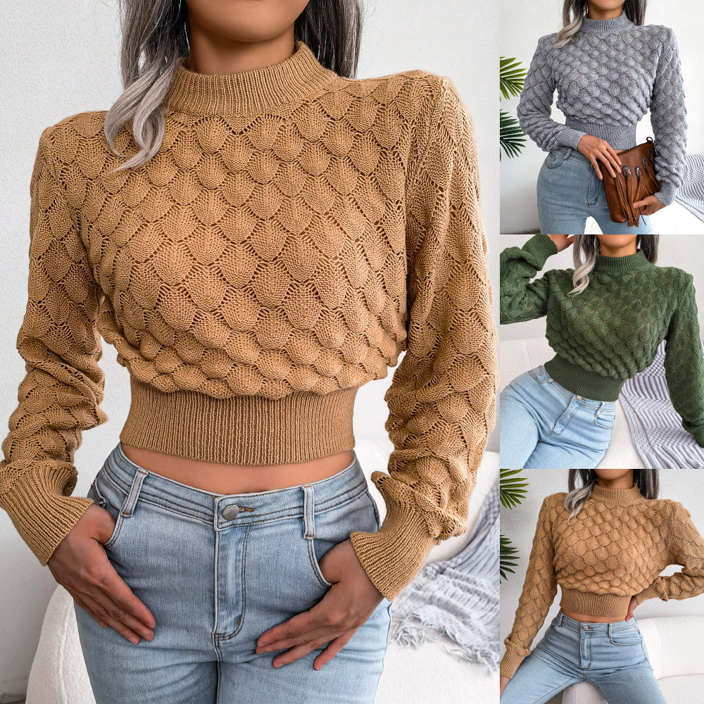 Women's Wind Three-dimensional Diamond Long Sleeves Cropped Sweaters