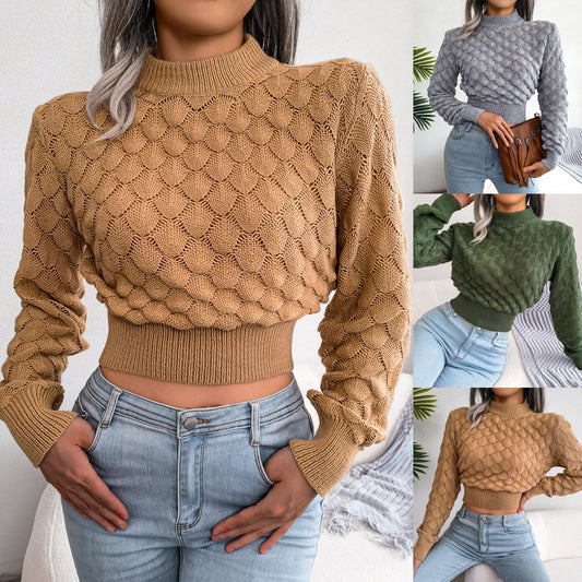 Women's Wind Three-dimensional Diamond Long Sleeves Cropped Sweaters
