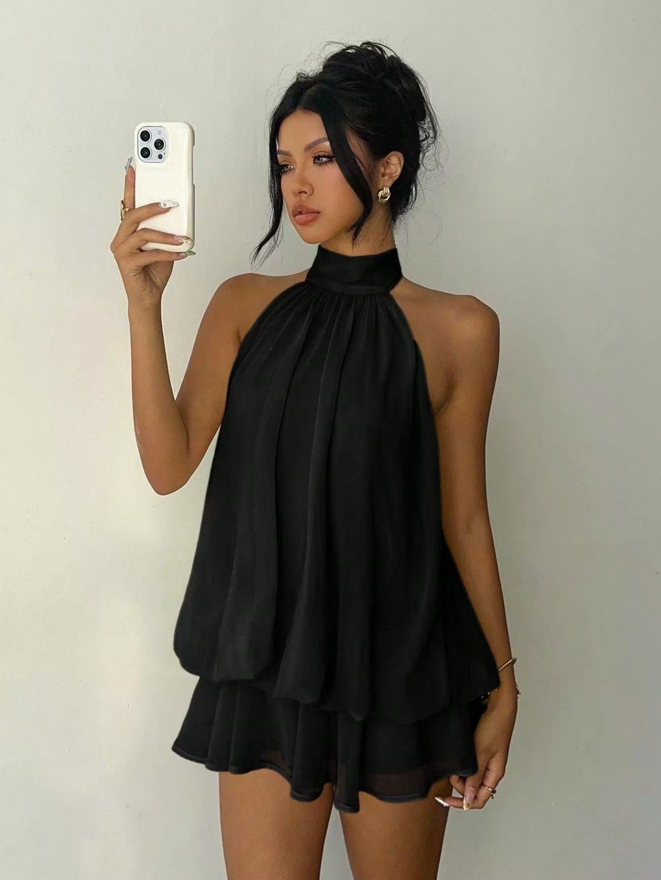 Women's Solid Color Vacation Sexy Backless Halter Dress