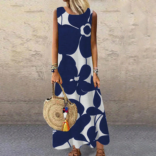 Women's Printed Round Neck Mid-length Sleeveless Dress Dresses