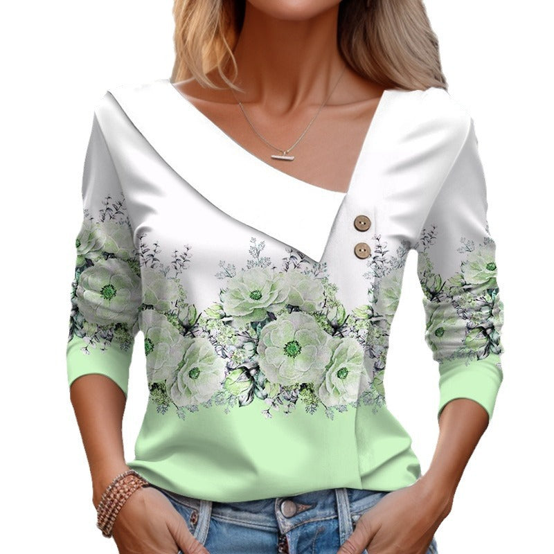 Women's Source T-shirt Long Sleeve Diagonal Collar Blouses