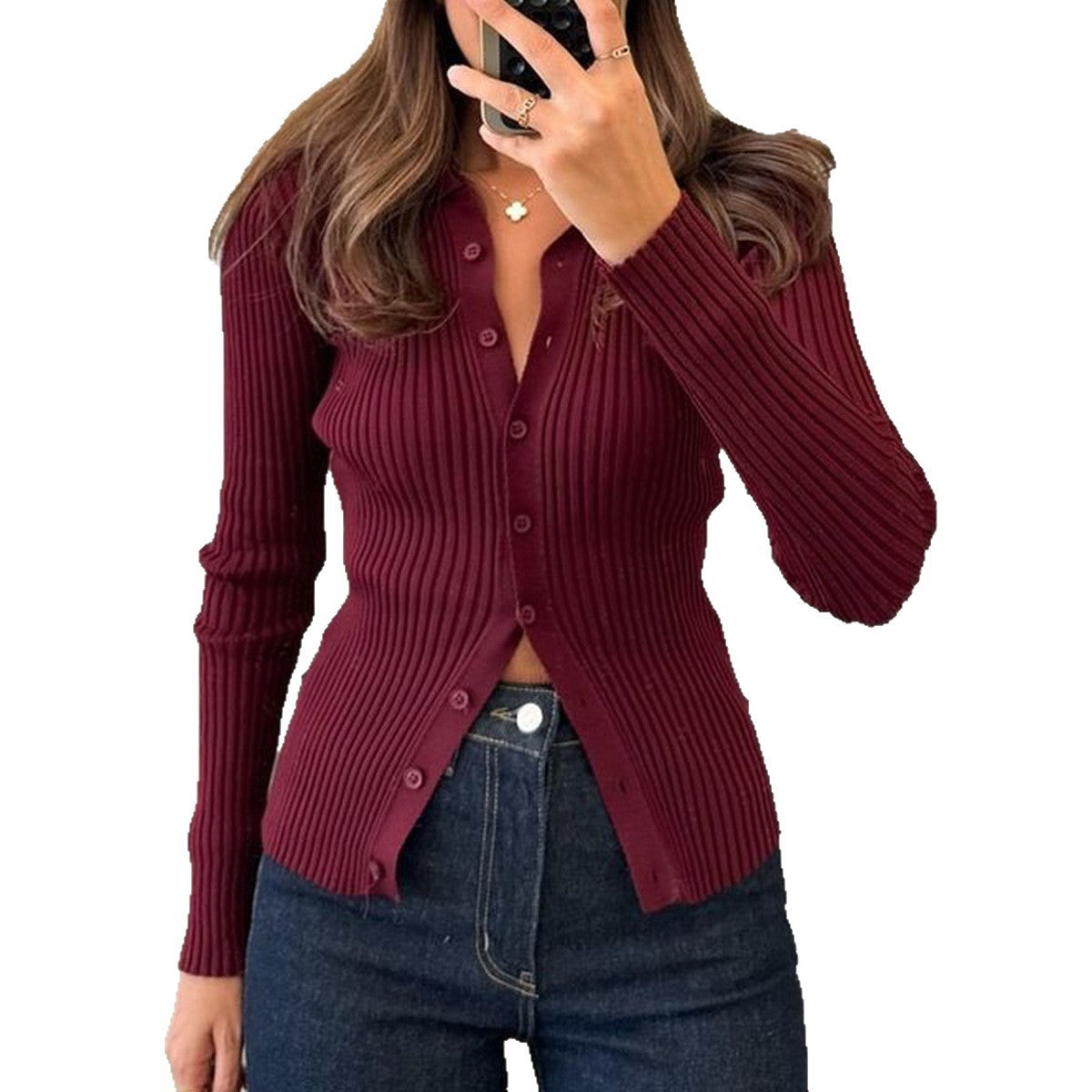 Women's Casual Simple Solid Color Long-sleeved Shirt Blouses