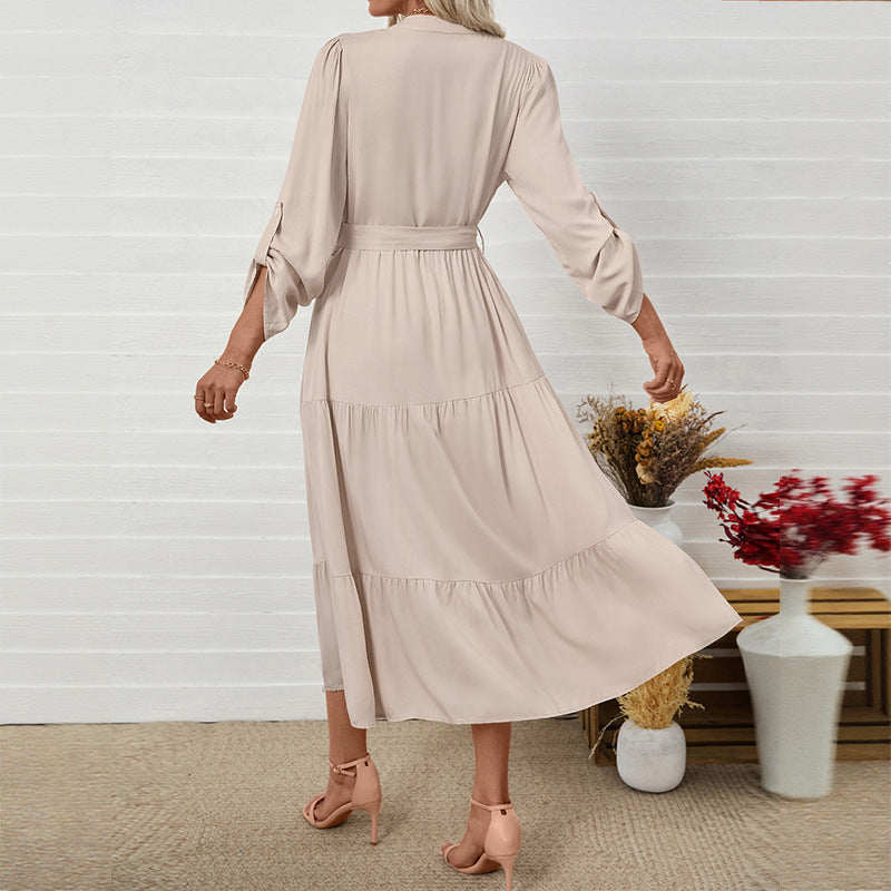 Commute Leisure Simple Elegant Stand Collar Long Dresses
