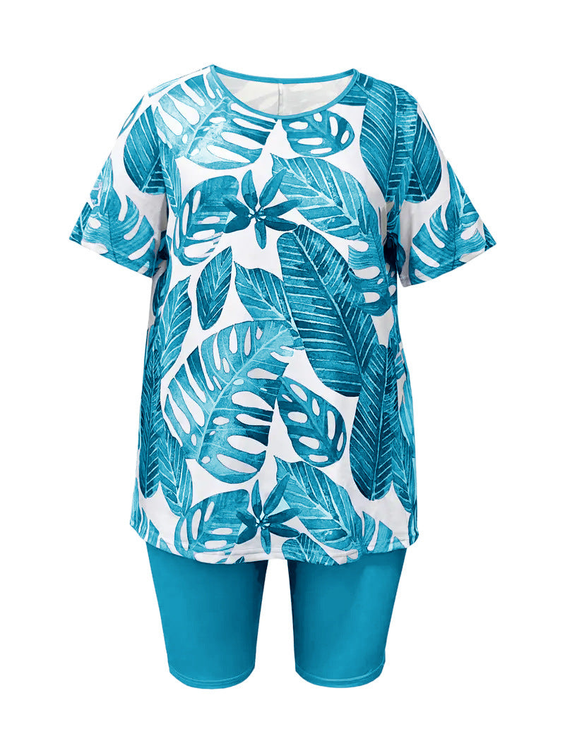 Women's Summer Printed Fat Woman Home Wear Pajamas Short-sleeved Suits