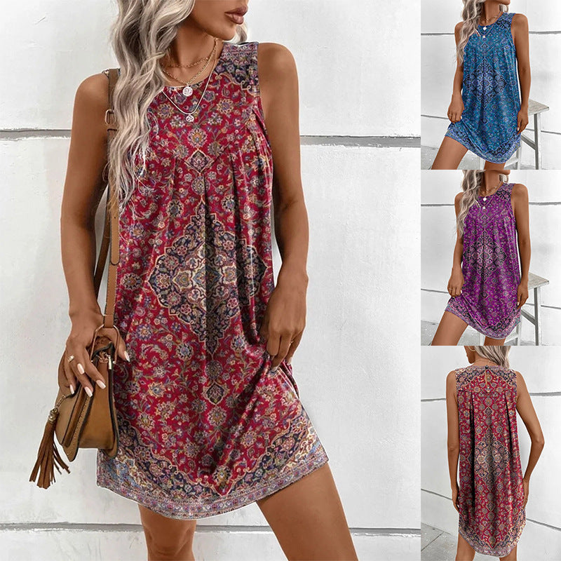 Stylish Women's Sleeveless Printed Ethnic Fashion Dress