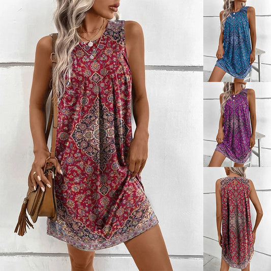 Stylish Women's Sleeveless Printed Ethnic Fashion Dress