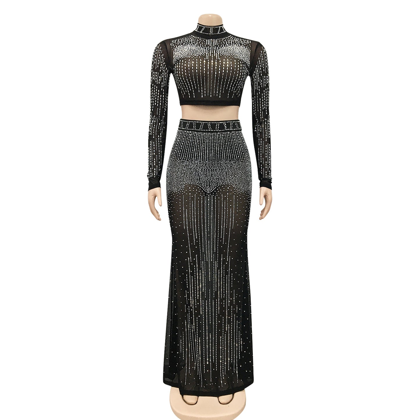 Women's Fashion Sexy Nightclub Mesh Long Sleeve Suits