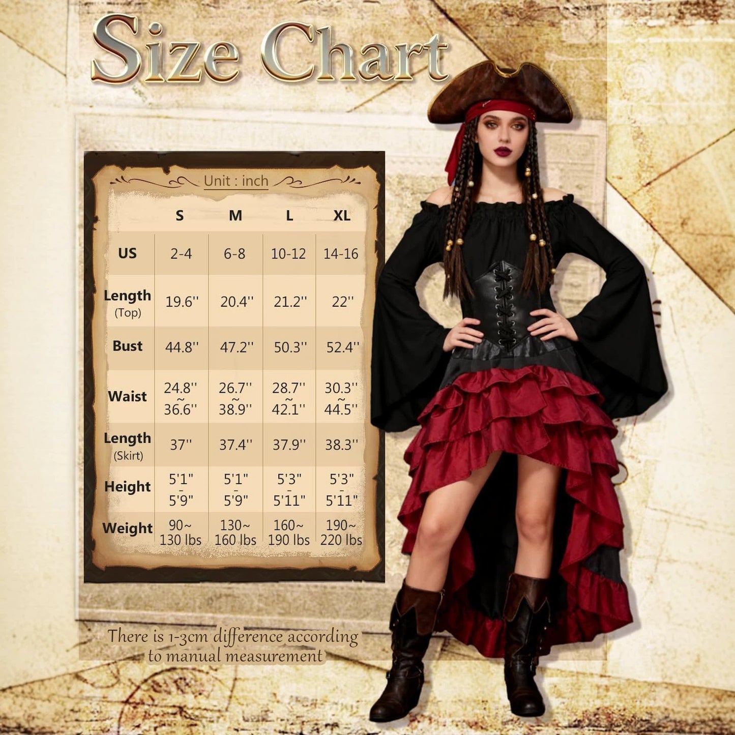 Halloween Artistic Front Back Length Ruffled Long Medieval Pirate Plastic Dress