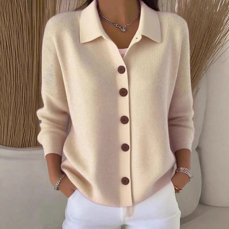 Women's Button Knitted Lapel Solid Color Casual Sweater