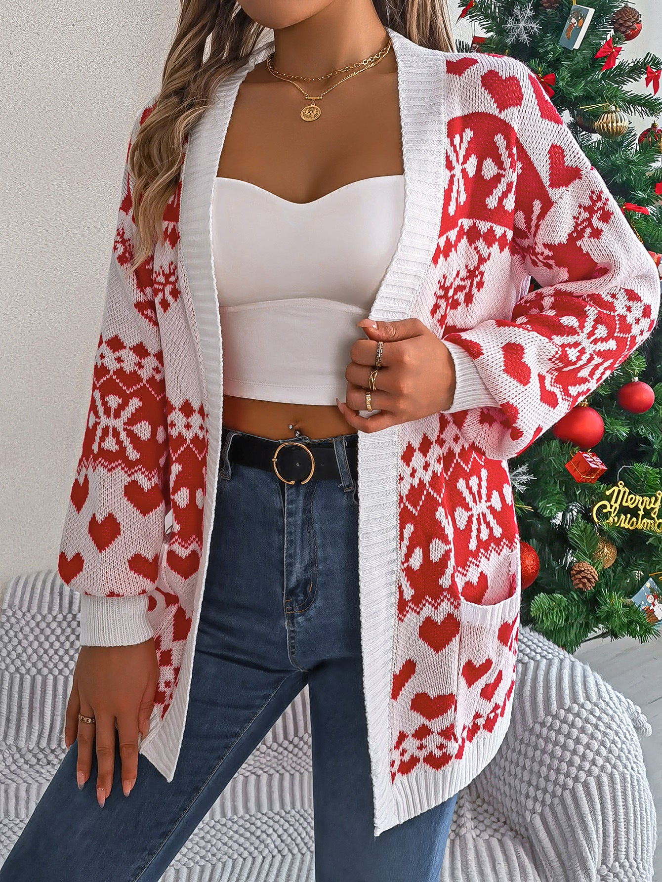 Slouchy Popular Women's Christmas Deer Pocket Sweater