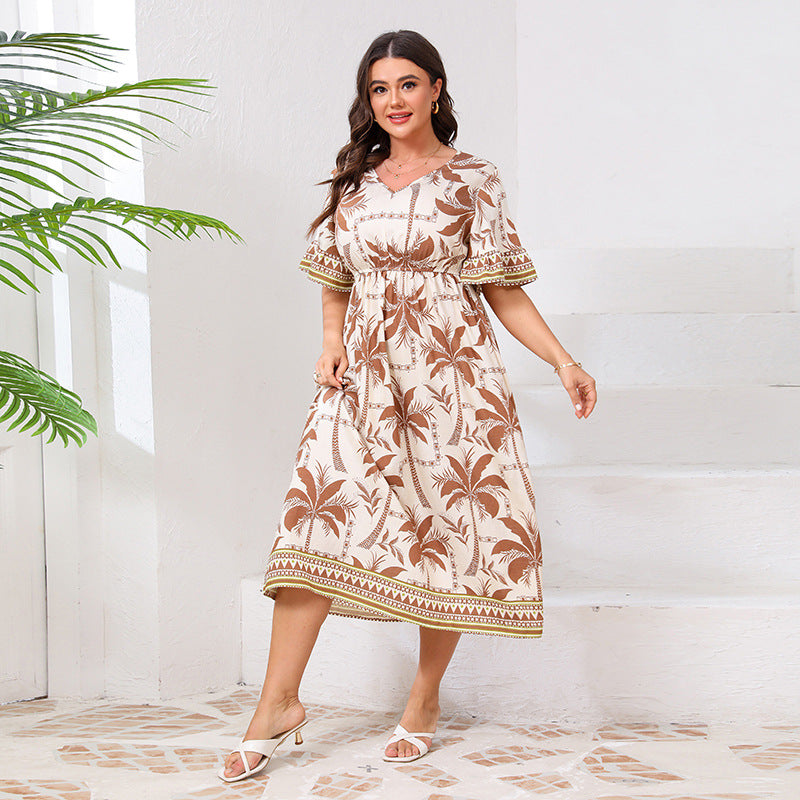 Dress Bell Sleeve Fashion Printed Elastic Dresses