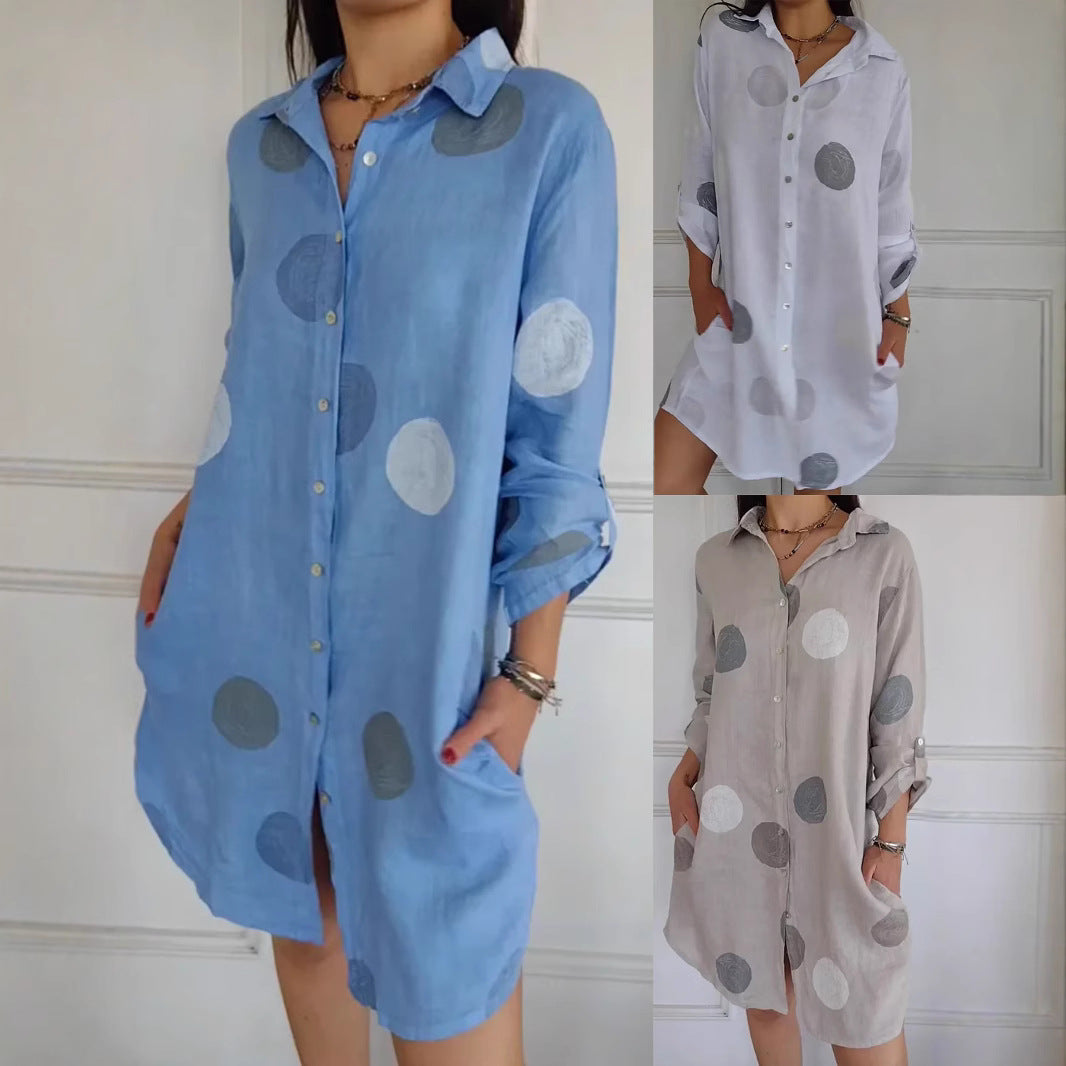 Women's Autumn Long Sleeve Elegant Button Printed Dress