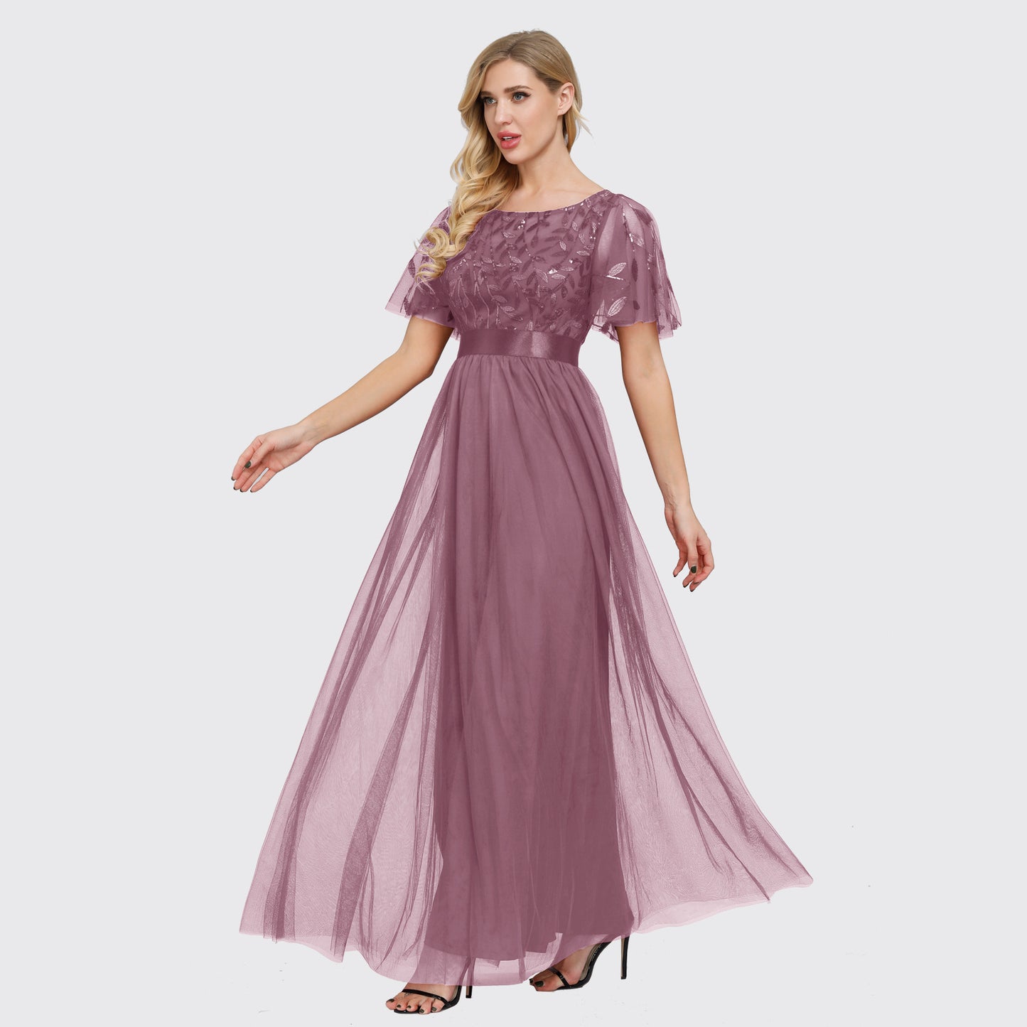 Women's Quality Elastic Waist Patchwork Round Neck Evening Dresses