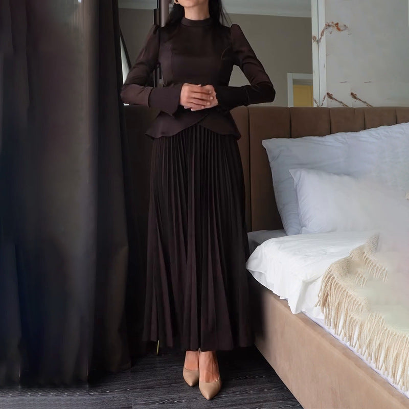 Women's Spring Half Turtleneck Fashion Temperament Bandage Long Two-piece Suits