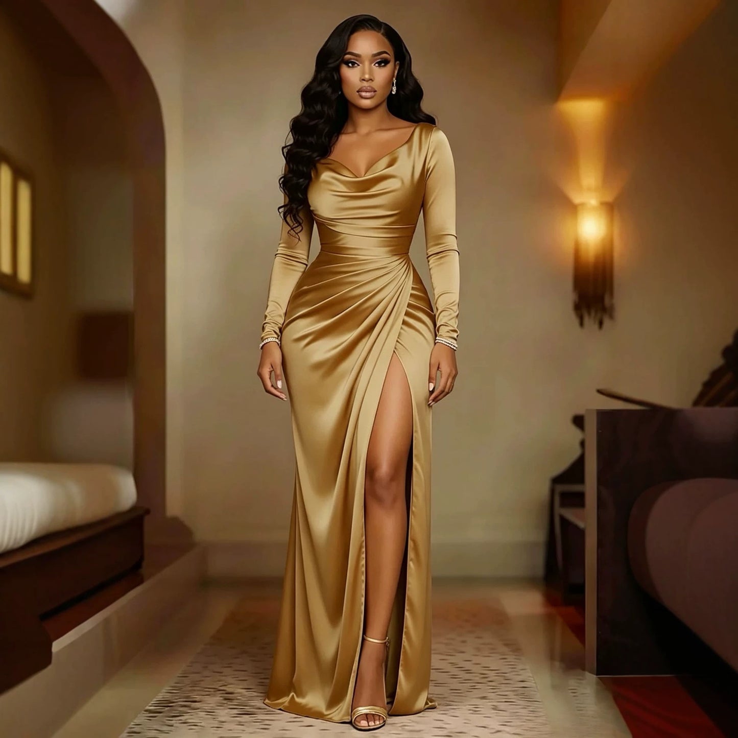 Women's Split Waist Fitted Slim Fit Temperament Dress