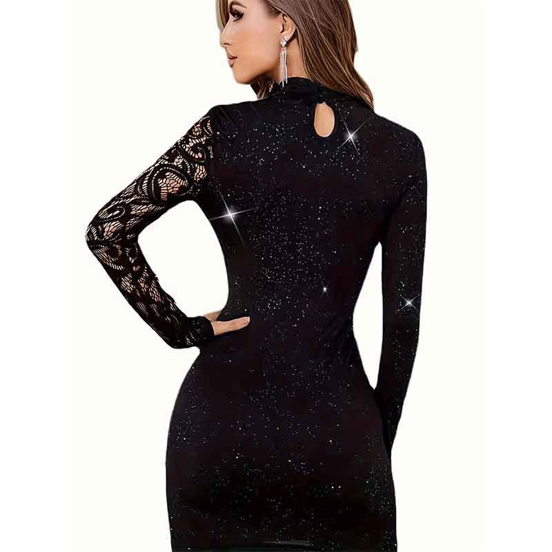 Women's Lace Fashion Hip Temperament Flash Highlight Slim Dress