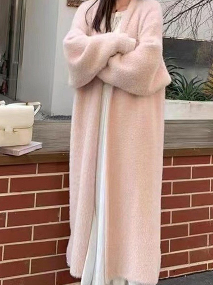 Women's Imitation Mink White Loose Plush Fluffy Women's Sweater